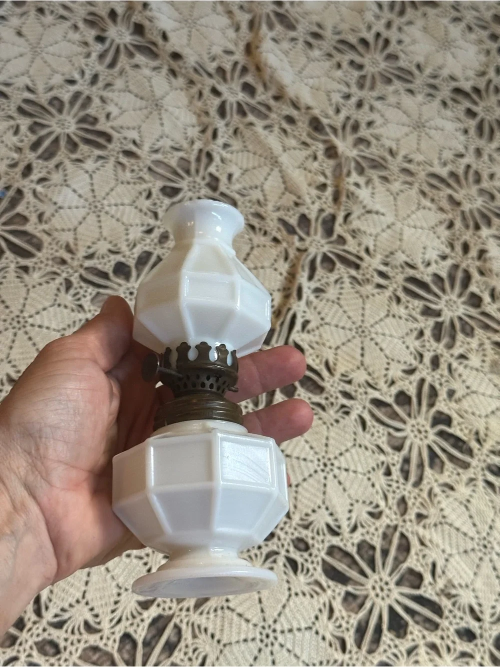 Vintage White Milk Glass Mini Lantern Oil Lamp